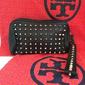 Tory Burch Black Pyramid Studded Clutch Wristlet